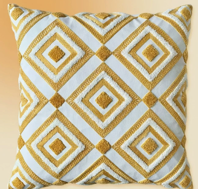 Boho Mustard Yellow Diamond Tufted Throw Pillow Cover,