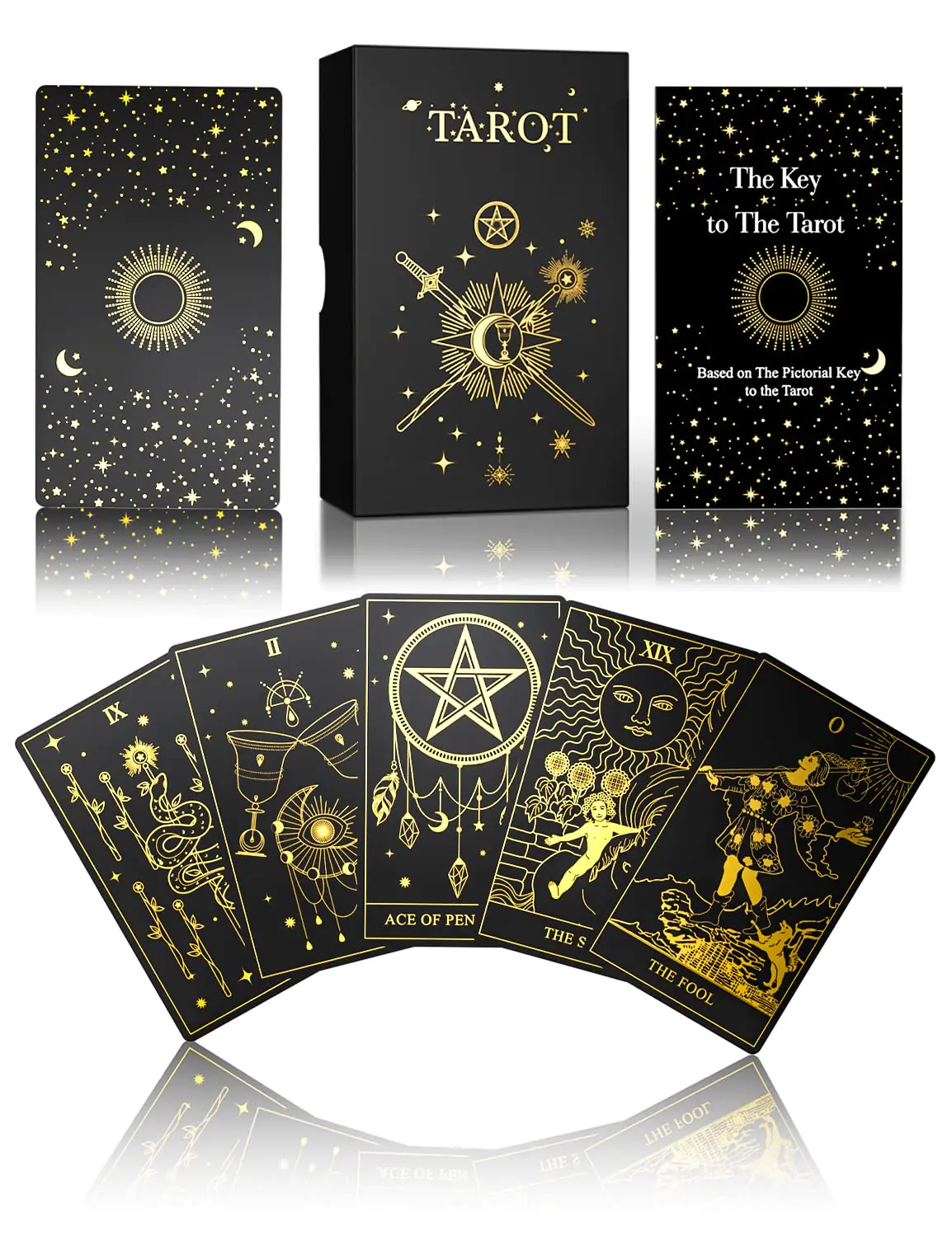 WJPC Gold Foil Tarot Cards with Guide Book Set&Gift Box for
